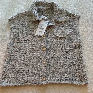 Zara Black and White Textured Vest